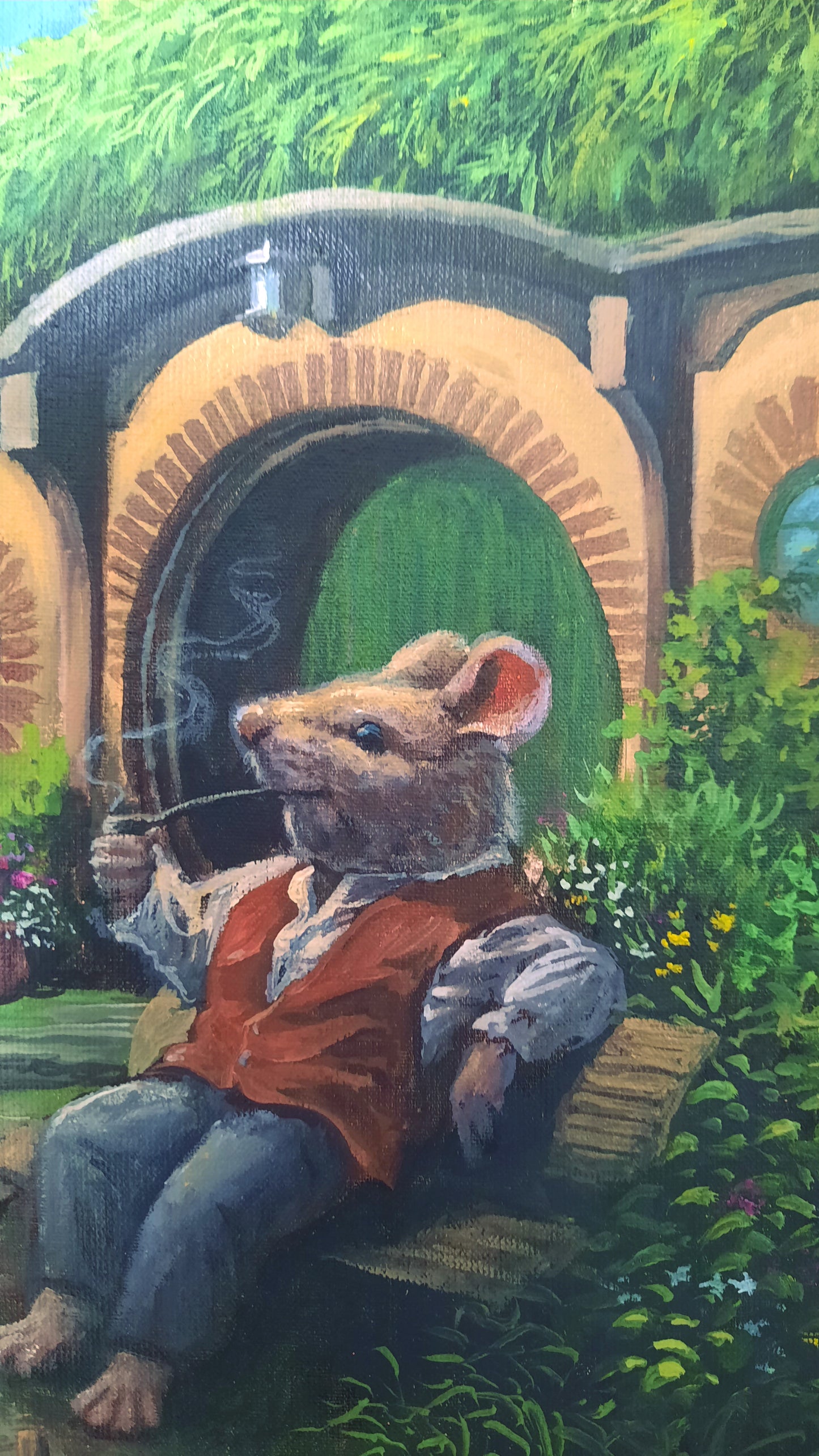Original oil painting Wizard Mouse in Shire