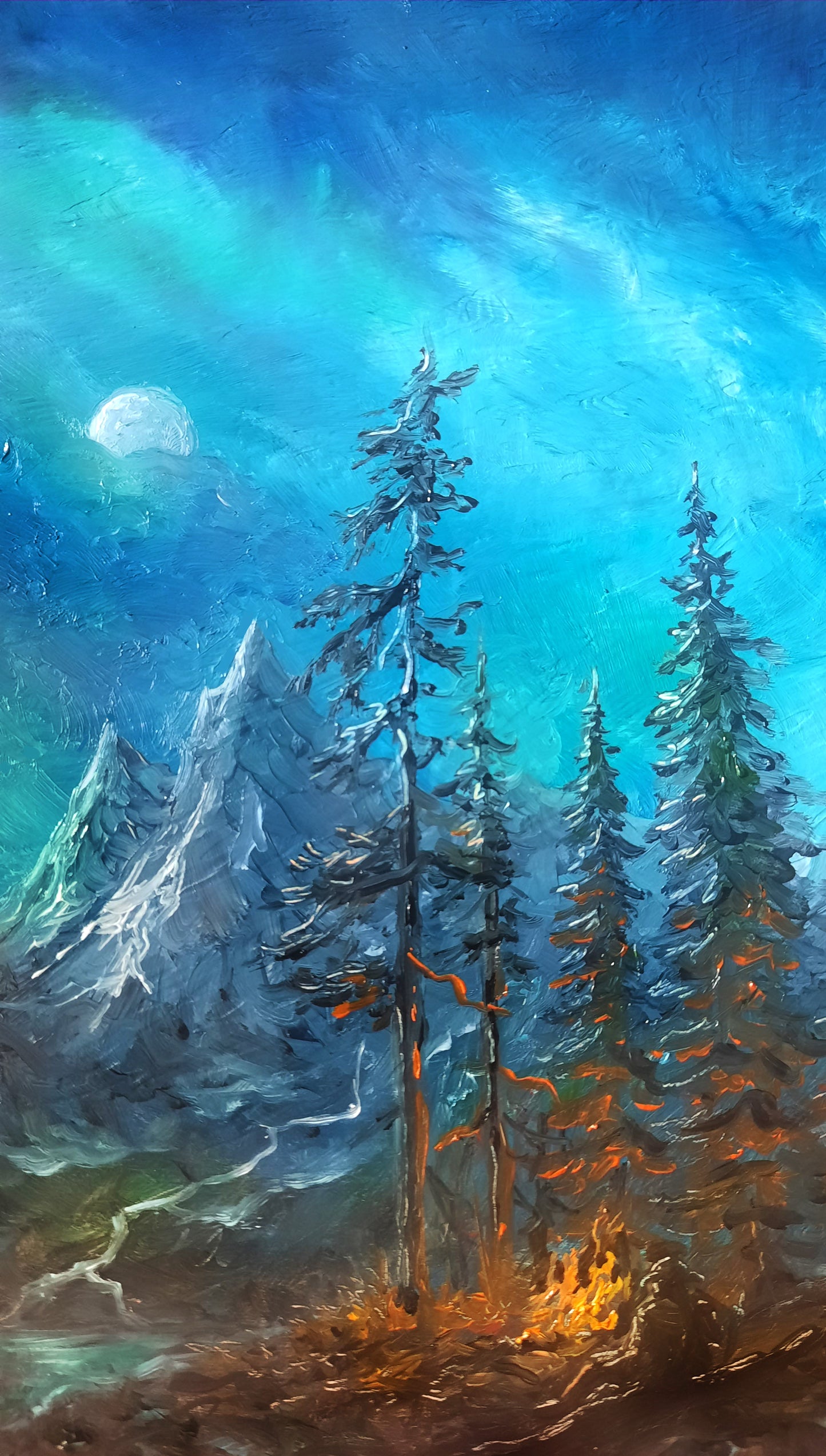 Original oil painting Night in Skyrim