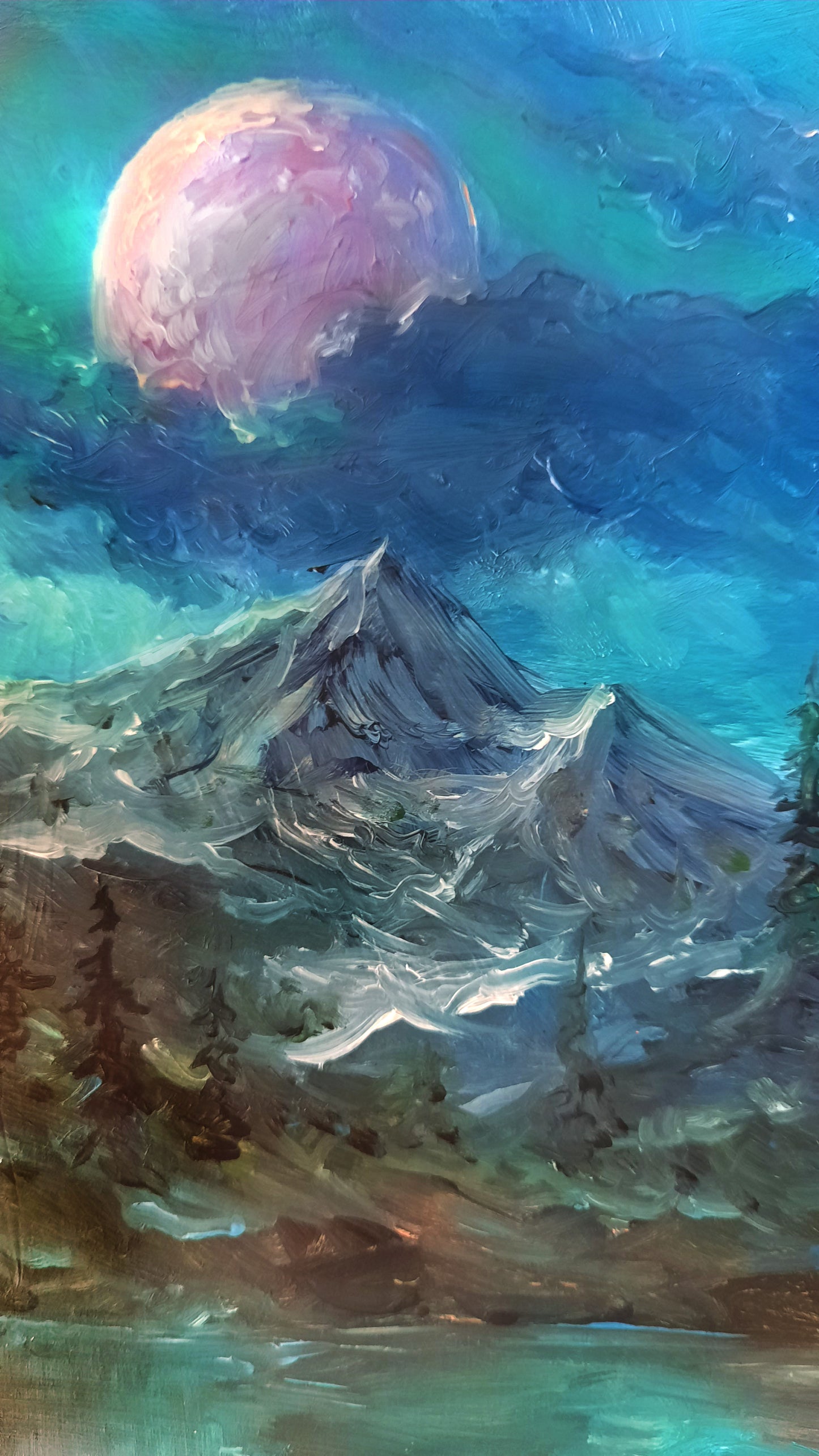 Original oil painting Night in Skyrim