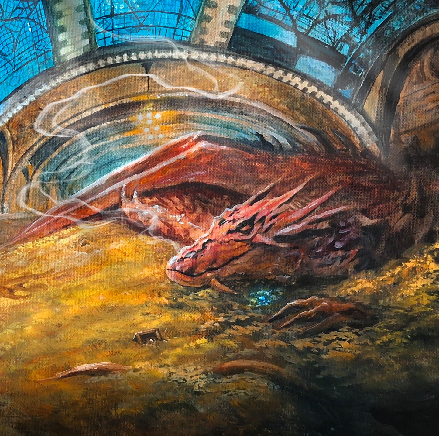 Original oil painting Dragon in New York subway