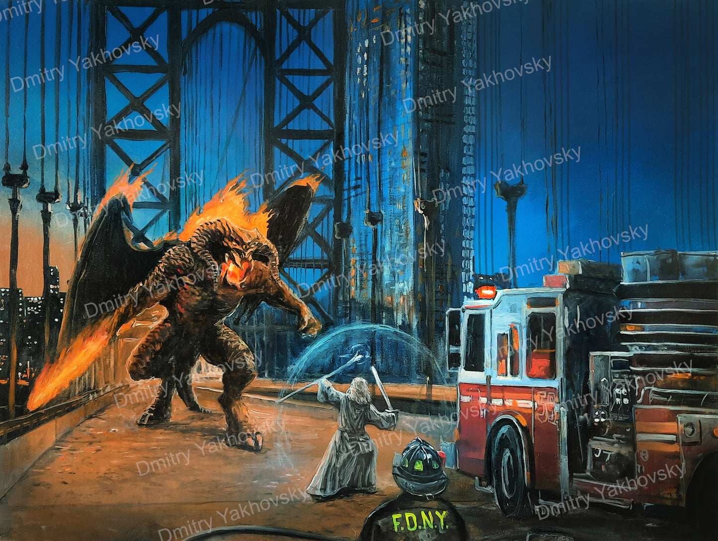 Wizard faces a demon on Manhattan Bridge