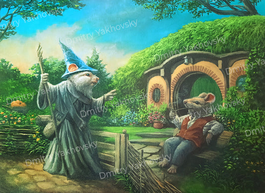 Original oil painting Wizard Mouse in Shire