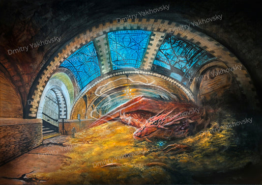 Original oil painting Dragon in New York subway