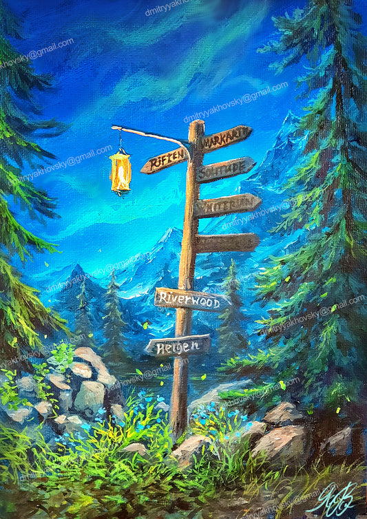 Original oil painting Road Sign
