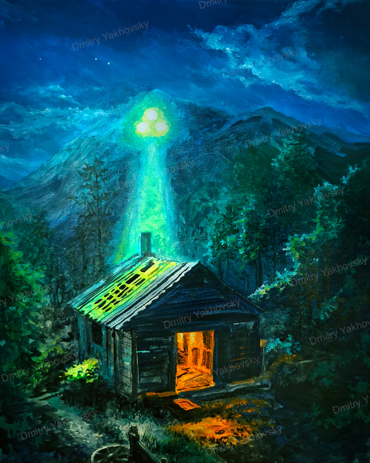 Original oil painting UFO Encounter